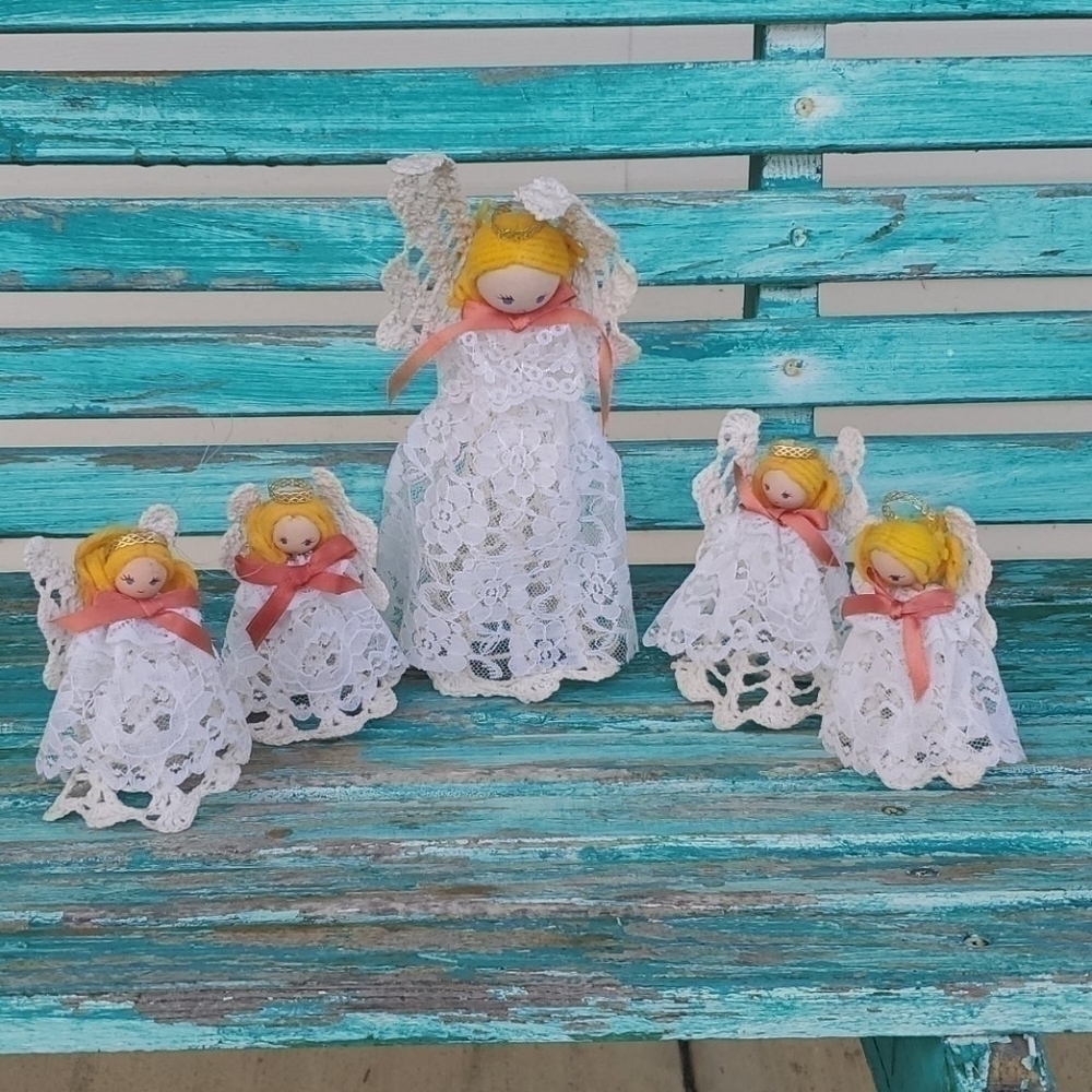 Vintage Angel Christmas Tree Topper and Ornaments